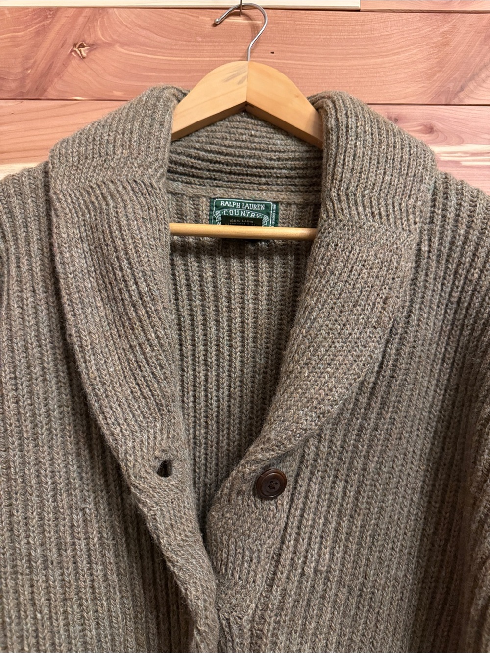 Vintage Ralph Lauren Country Ribbed Shawl Collar Cardigan in Taupe - Picture 4 of 10